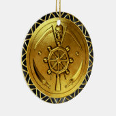 Nautical Gold Pirate Ship's Wheel Medallion Keramisch Ornament (Rechts)