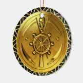 Nautical Gold Pirate Ship's Wheel Medallion Keramisch Ornament (Links)