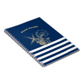 Nautical, Gold Seashells Navy Blue Stripes Notitieboek (Rechterzijde)