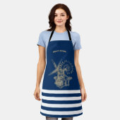 Nautical, Gold Seashells Navy Blue Stripes Schort (Gedragen)