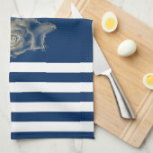 Nautical, Gold Seashells Navy Blue Stripes Theedoek (Quarter Fold)