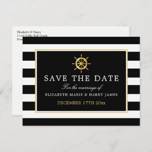 Nautical Gold Wheel, Black & Gold Save the Date Aankondigingskaart