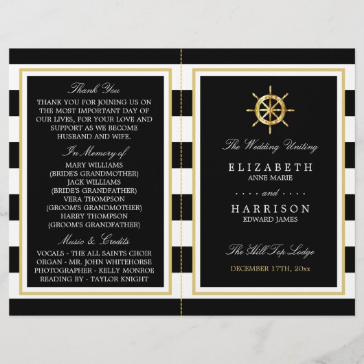 Nautical Gold Wheel, Black/Gold Weddenprogramma (Voorkant)