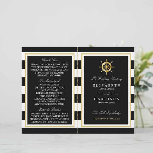 Nautical Gold Wheel, Black/Gold Weddenprogramma (Staand voorkant)
