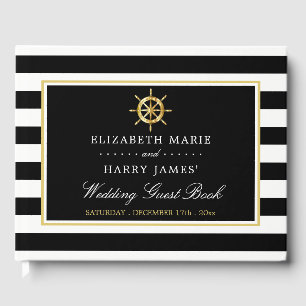  Nautical Gold Wheel, Black & Gold Weddenschap Gastenboek