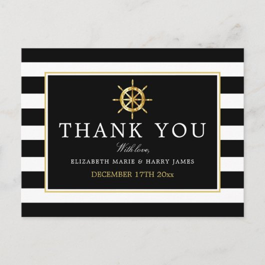 Nautical Gold Wheel, Black/Gold Weddenschap Hartel Briefkaart (Voorkant)