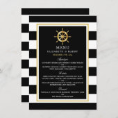  Nautical Gold Wheel, Black & Gold Weddenschap Menu (Voorkant / Achterkant)