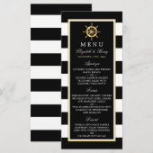 Nautical Gold Wheel, Black & Gold Weddenschap Menu (Voorkant / Achterkant)