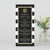 Nautical Gold Wheel, Black & Gold Weddenschap Menu (Staand voorkant)