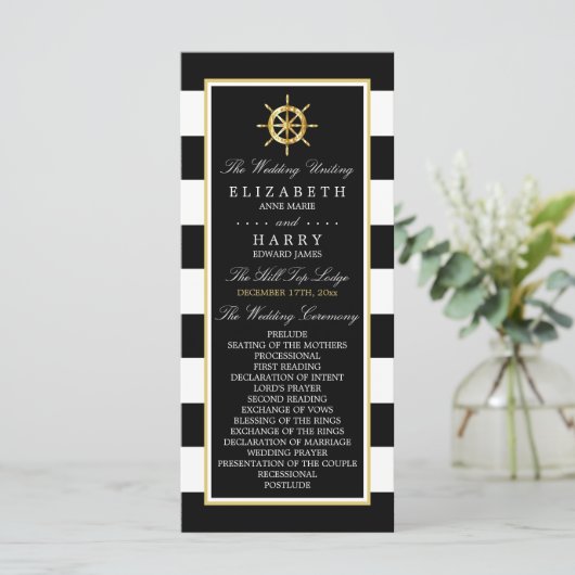  Nautical Gold Wheel, Black & Gold Weddenschap Programmakaart (Staand voorkant)