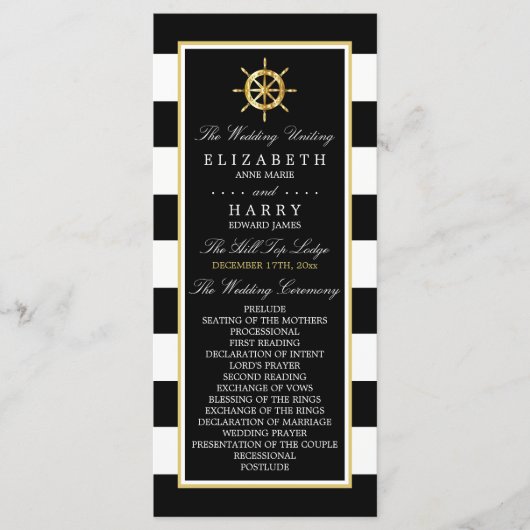  Nautical Gold Wheel, Black & Gold Weddenschap Programmakaart (Voorkant)