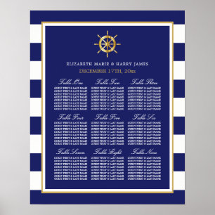 Nautical Gold Wheel, marine & Gold Seating Chart Poster