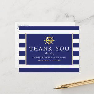 Nautical Gold Wheel, Navy & Gold Weddenschap Harte Briefkaart