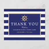 Nautical Gold Wheel, Navy & Gold Weddenschap Harte Briefkaart (Voorkant)