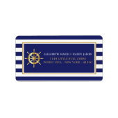  Nautical Gold Wheel, Navy & Gold Wedding Etiket (Voorkant)
