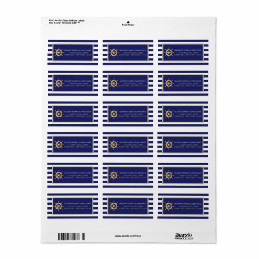  Nautical Gold Wheel, Navy & Gold Wedding Etiket (Full Sheet)