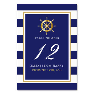  Nautical Gold Wheel, Navy & Gold Wedding Kaart