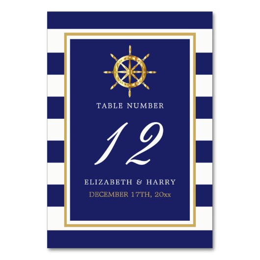  Nautical Gold Wheel, Navy & Gold Wedding Kaart (Achterkant)