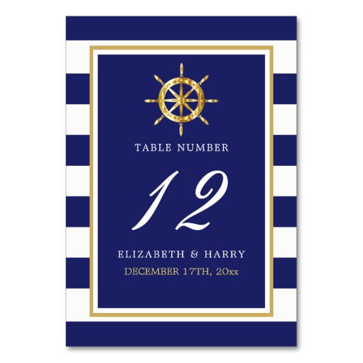  Nautical Gold Wheel, Navy & Gold Wedding Kaart (Voorkant)