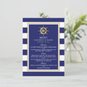  Nautical Gold Wheel, Navy & Gold Wedding Menu (Staand voorkant)