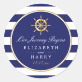  Nautical Gold Wheel, Navy & Gold Wedding Ronde Sticker (Voorkant)