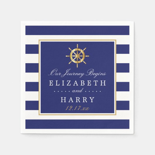  Nautical Gold Wheel, Navy & Gold Wedding Servet (Voorkant)