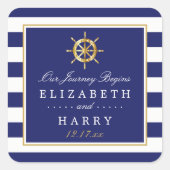  Nautical Gold Wheel, Navy & Gold Wedding Vierkante Sticker (Voorkant)