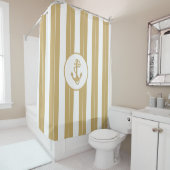 Nautical Gold White - verticale strepen met anker Douchegordijn (In situ)