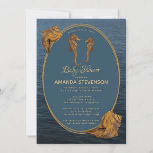 Nautical Gold Zeepaarden Blauw Oceaan Baby Shower Kaart
