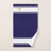 Nautical golden anchor on navy blue & white bad handdoek (Handdoek)