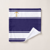 Nautical golden anchor on navy blue & white bad handdoek (Wasdoekje)