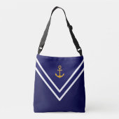 Nautical Golden Anchor op Navy Blue & White Crossbody Tas (Achterkant)