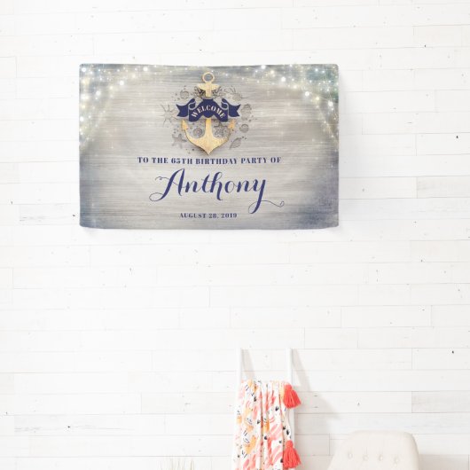 Nautical Golden Anchor Party Welkomstteken Spandoek (Insitu)