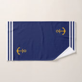 Nautical Golden Anchor & Stripes on Navy Blue Bad Handdoek (Handdoek)