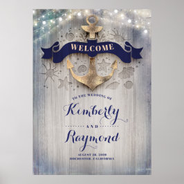 Nautical Golden Anchor Wedding Welcome Sign Poster