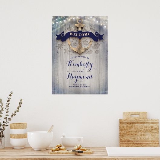 Nautical Golden Anchor Wedding Welcome Sign Poster (Keuken)
