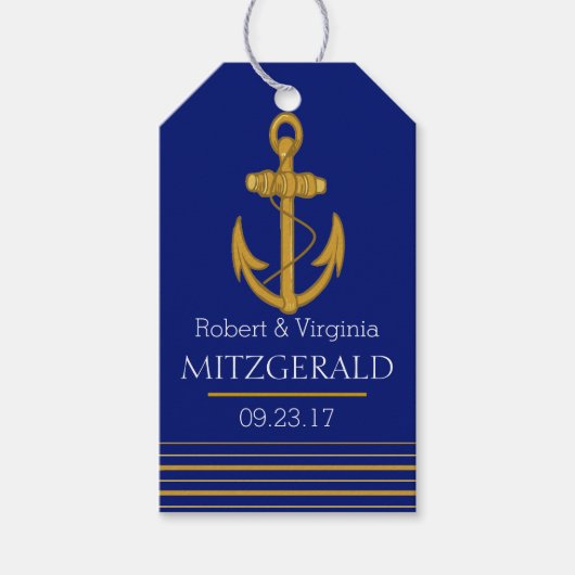 Nautical Gouden Anker Monogram Trouw Bruiloft Favo Cadeaulabel (Voorkant)