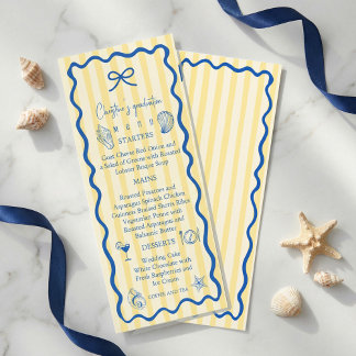 Nautical Graduation Party Menu Card | Blue Coastal