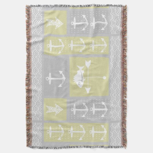 Nautical Gray Anchor Fish Weather Vane Patroon Deken (Voorkant Verticaal)