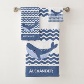 Nautical Gray Blue White Whale Waves Bad Handdoek (Insitu)