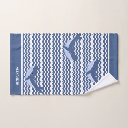 Nautical Gray Blue White Whale Waves Bad Handdoek (Handdoek)