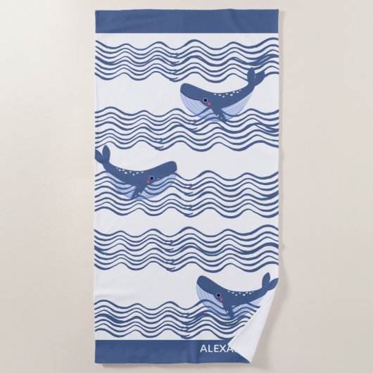 Nautical Gray Blue White Whale Waves Strandlaken (Voorkant)
