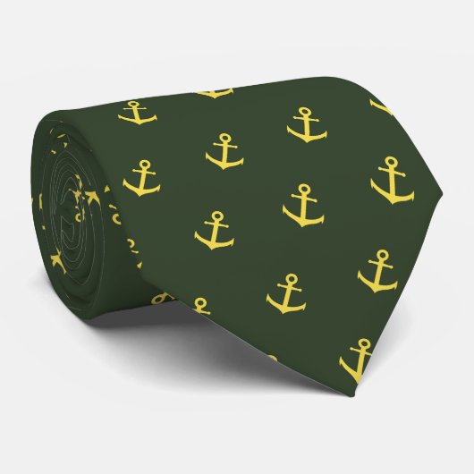 Nautical Green and Yellow Anchor Stropdas (Opgerold)