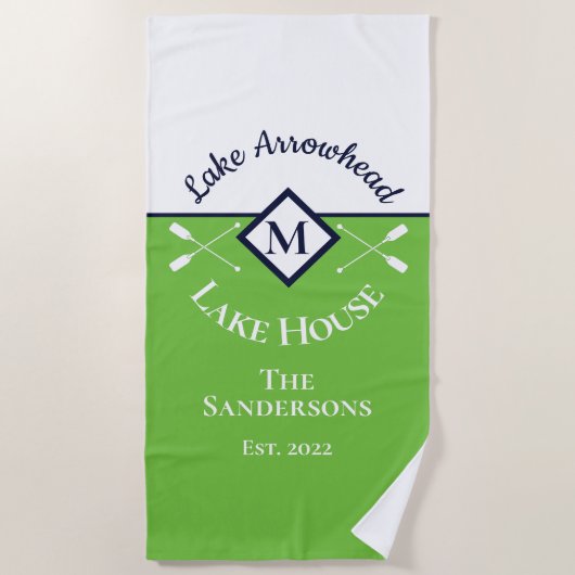 Nautical Green Navy Blue White Monogram Lake House Strandlaken (Voorkant)