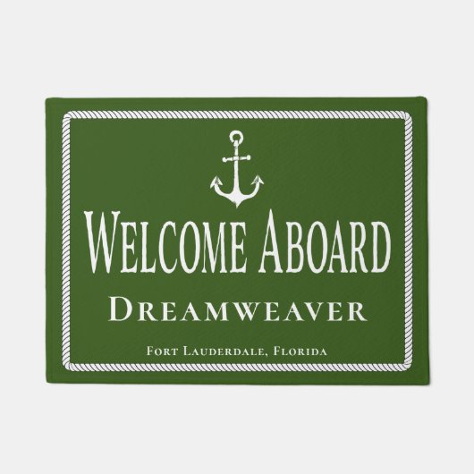 Nautical Green Welcome Aboard Name Anchor Deurmat (Voorkant)