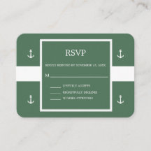 Nautical Green White Anchor Stripes Wedding RSVP E
