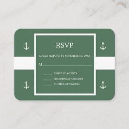 Nautical Green White Anchor Stripes Wedding RSVP E Informatiekaartje