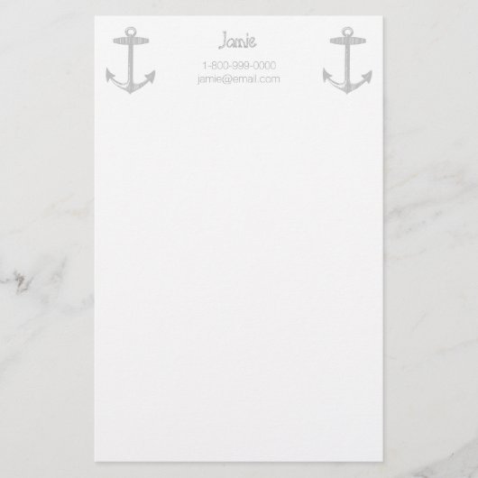 Nautical Grey Anchor Briefpapier (Voorkant)