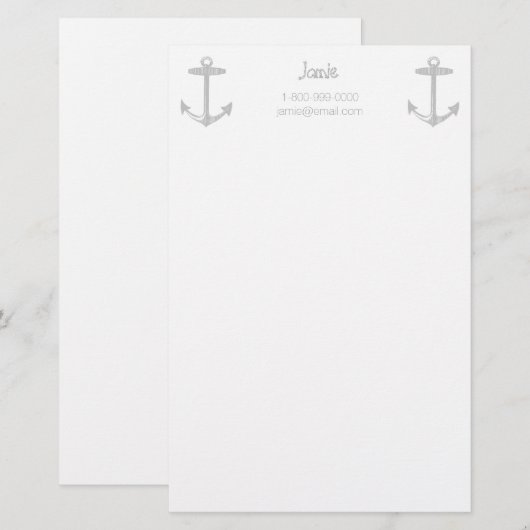 Nautical Grey Anchor Briefpapier (Voorkant / Achterkant)