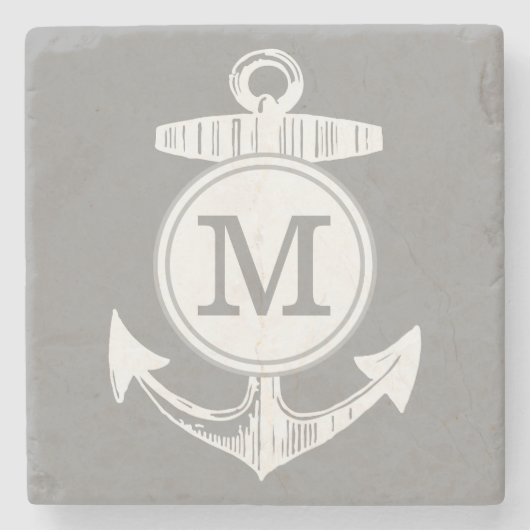Nautical Grey Anchor Stenen Onderzetter (Voorkant)